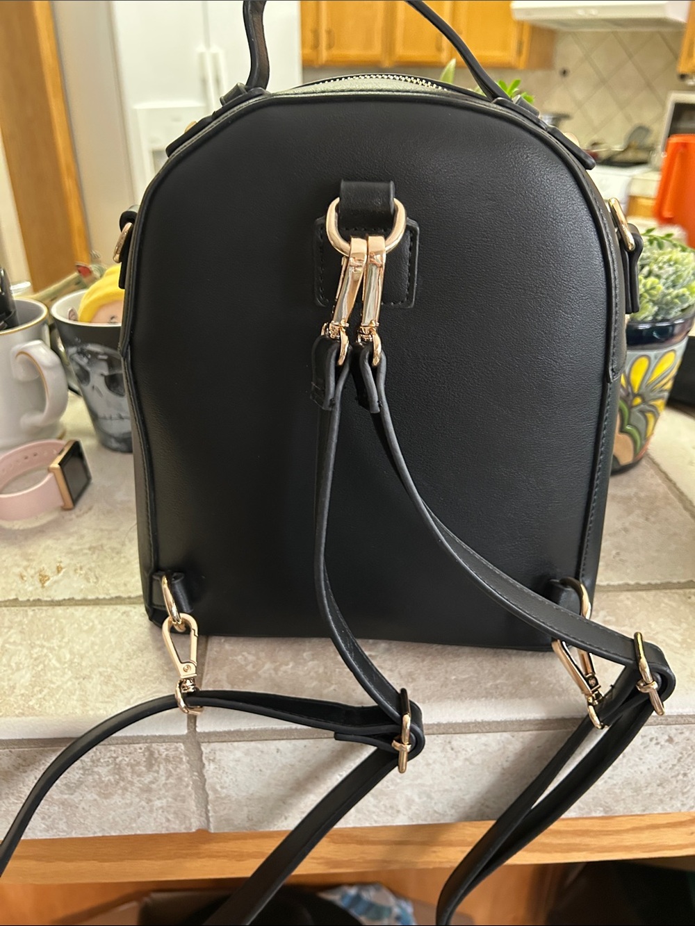 Black Floral Appliqué Mini Backpack - Women's Bag - Picture 2 of 7